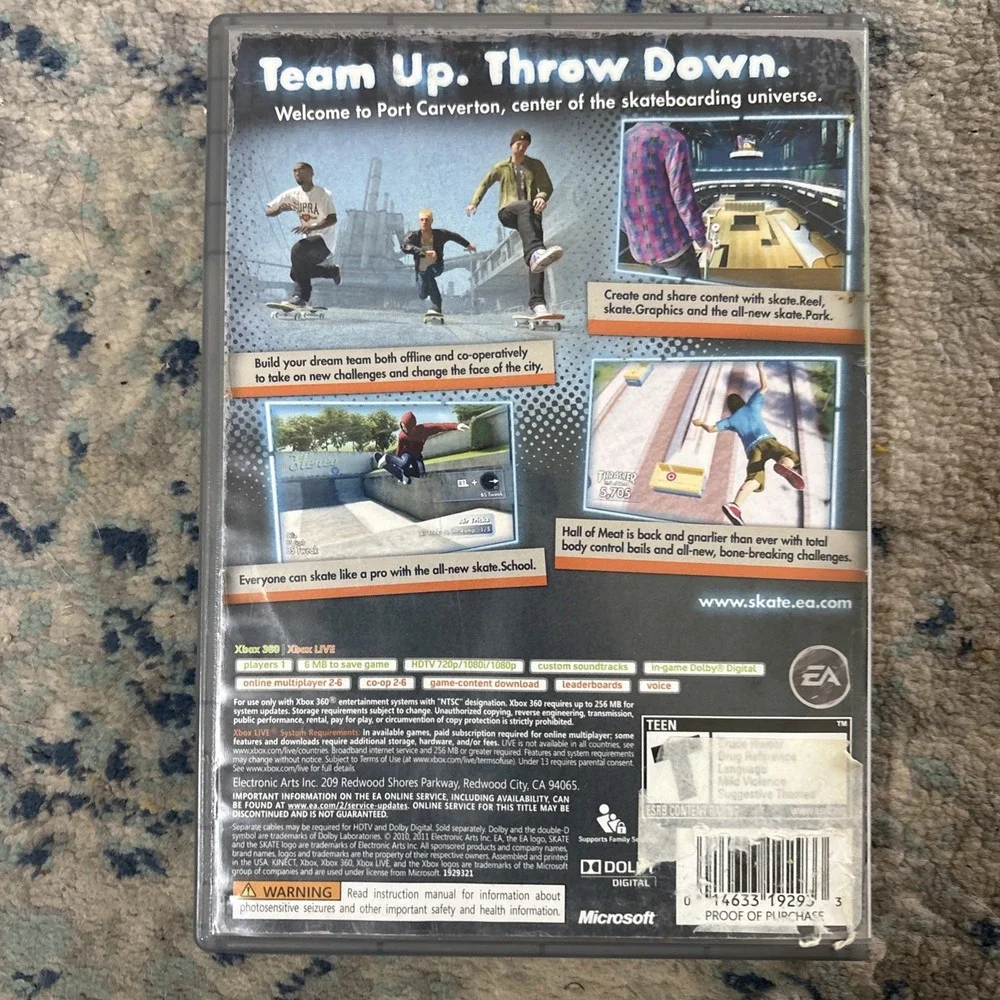 EA Skate 3 Platinum Hits Xbox 360 Multiplayer Online +Bonus Game Toy Soldiers WC